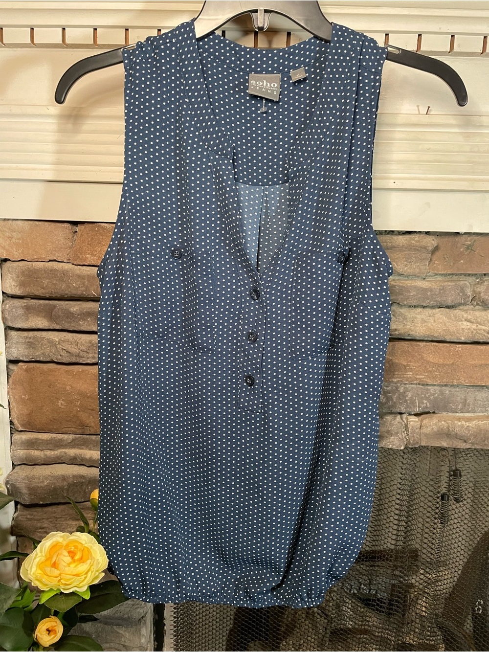New York & Company Navy Dot Sleeveless Button-Front Camisole